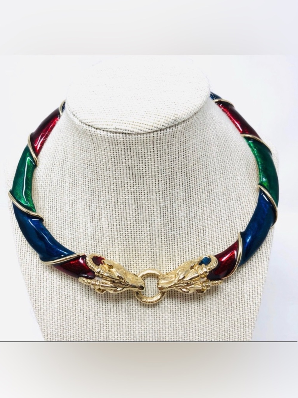 DONALD STANNARD rare vintage enamel rams head necklace